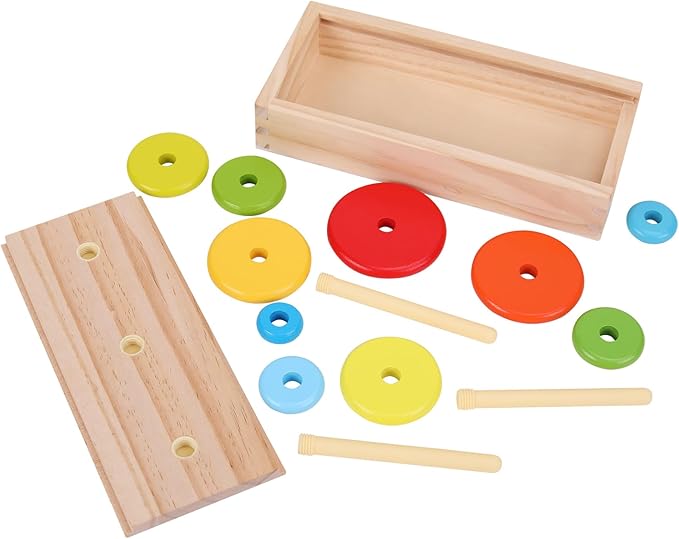 Tower of Hanoi,Wooden Towers of 10 Rings Puzzle with Storage Box Logic Puzzle Brain Teaser Intellectual,STEM Logical Game Travel Toy Family Game Column Blocks Kids 5+ Years Gift