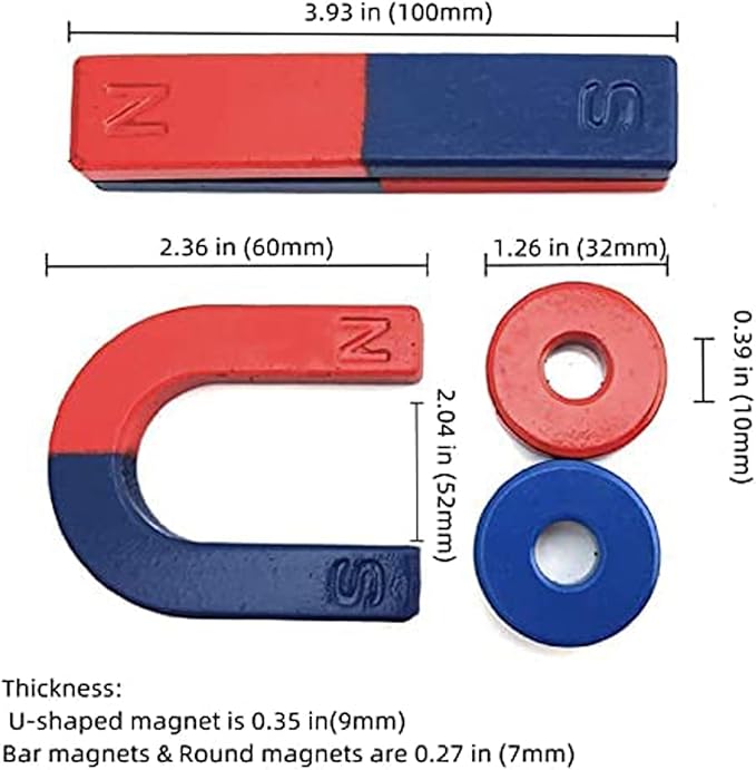 Magnets for Kids Classroom Students Education Science Experiment Kid Magnets Kit Set Including Bar/Ring/Horseshoe Magnets/Compass/Iron Filings