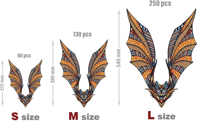 EWA Home Décor – Bat Small 60 Pieces – Wooden Jigsaw Puzzle for Adults – Perfect for Artistic Home Decoration and Mindful Relaxation