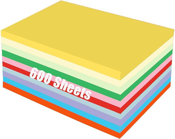 600 Sheets Colored Paper A4 Origami Printer Copy Multipurpose Printing Paper for DIY Craft Scrapbook Office 8.3" X 11.7", 10 Assorted Colors（70 gsm）