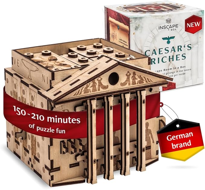 INSCAPE Caesar´s Riches Puzzle Box - Cluebox - Wooden Escape Room in A Box for Adults - Mind Puzzles - Puzzle Boxes with Hidden Compartments - Birthday Gift Gadget for Men and Women