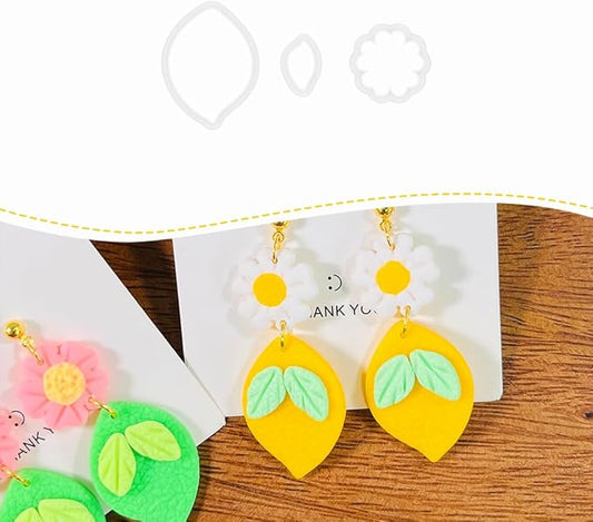 Lemon Flower Polymer Clay Cutters – 3 Pcs Clay Earring Cutters Set – Clay Tools for Polymer Clay Jewelry Making – DIY Summer Earring Cutter Kit for Crafts and Accessories