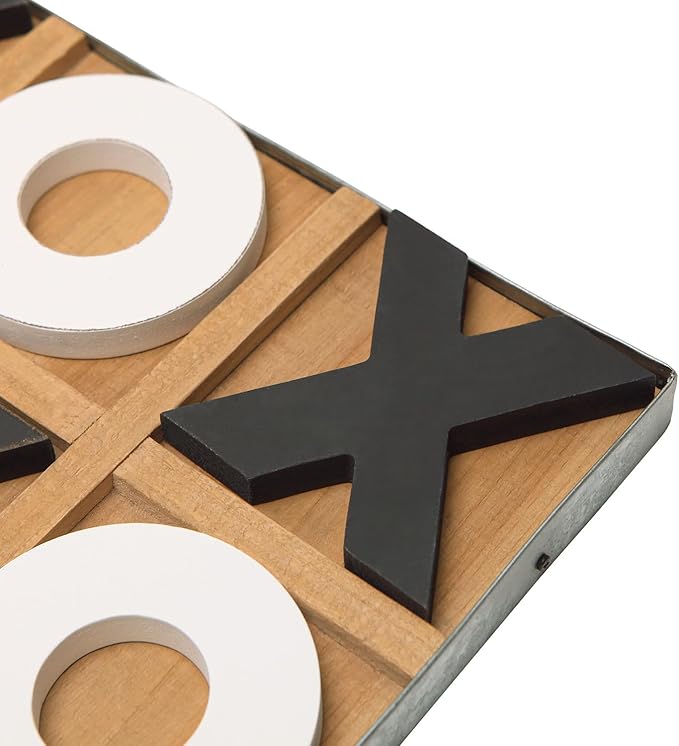 NIKKY HOME 12x12 Inch Large Tic Tac Toe Wood Board Game Classic Coffee Table Decor Decorative Wooden Travel Game for Family