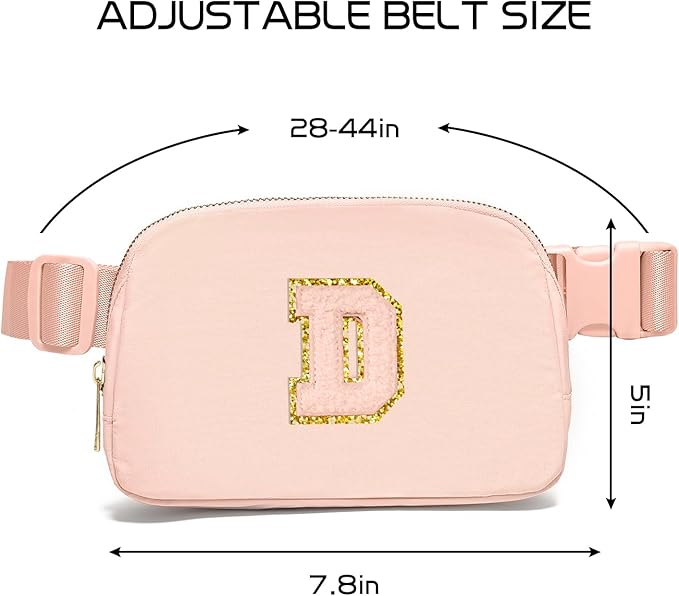Gitus Gifts for 8 9 10 11 12 Year Old Girls Belt Bag Fanny Pack Crossbody Bags with Initial Letter Patch Cute Stuff Birthday Gifts for Teen Girls Women Personalized Trend Stuff (Coral Pink-D)