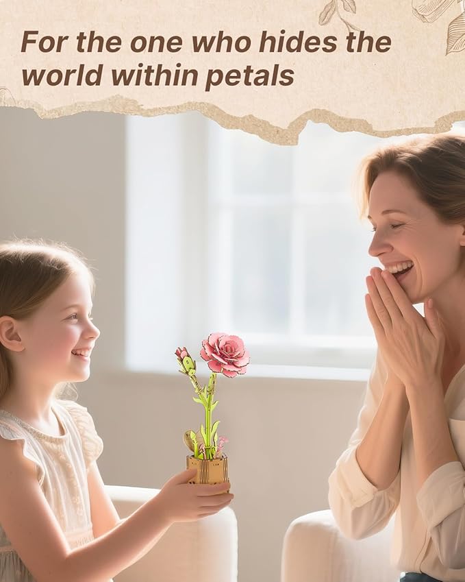 KAAYEE 3D Puzzles for Adults Flower-Carnation, Wooden Flowers Model Kit Set DIY Crafts to Build, Mother's Day/Botanical Collection/Ideal Creative Gift Ideas/Housewarming
