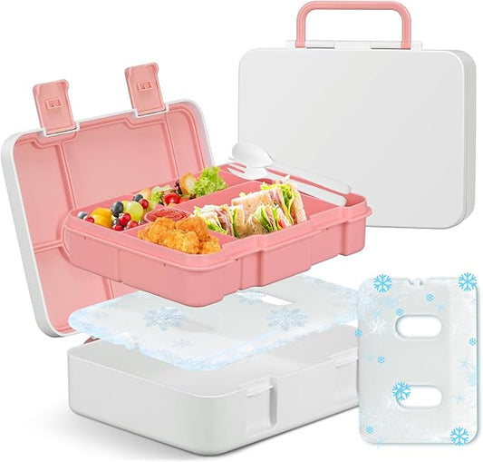 Chill Bento Lunch Box for Kids Adult with Ice Pack Keep Food Cold Fresh 5-Compartment Reusable Leak Proof Lunch Container for Girl Boy School Dishwasher & Freezer Safe