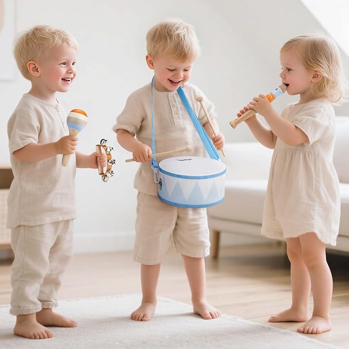 Drum Set for Boys - Toys for 2 3 Year Old Boy Birthday Gifts - Wooden Montessori Musical Instruments for Toddlers 2-4, Preschool Musical Toys with Snare Drum for Kids Age 3-5
