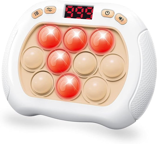 Pop Game Light Up Fidget Toy for Kids, 6 Modes LED Screen Quick Push Game Controller Electric Fidget Popper Car Games Quick Push Bubble Games Birthday Toys for Kids White