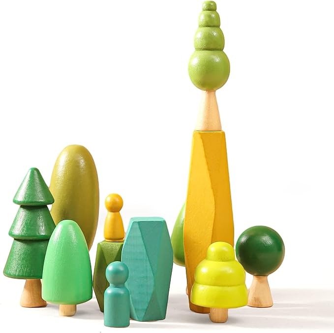 JETMHH Wooden Tree Toys Balancing Stone Blocks | Wooden Sorting Stacking Balancing Stone Rocks for Toddlers 3+ | Lightweight Colorful Educational Toys (Forest)