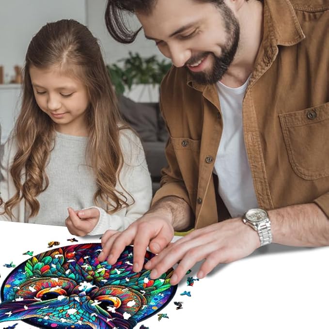 Mys Aurora Unique Wooden Jigsaw Puzzles - Cute Owl, 200 Pcs Medium Size 11.2'' x 10.5'', Luxurious Animal Shaped Wood Puzzle, Beautiful Package, Best Gift for Adults