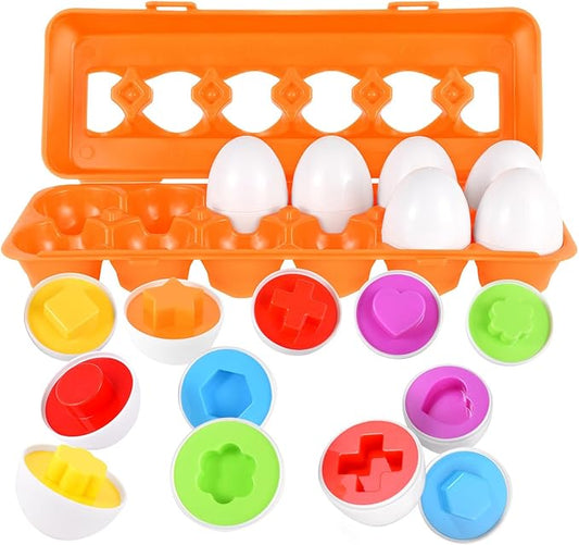 CPSYUB Easter Eggs Learning Toys for Toddlers 1-3 Year Old Girls/Boys, Montessori Egg Matching Toy Educational Color & Shape Recognition Skills Gifts Toys BPA Free (12 Eggs)