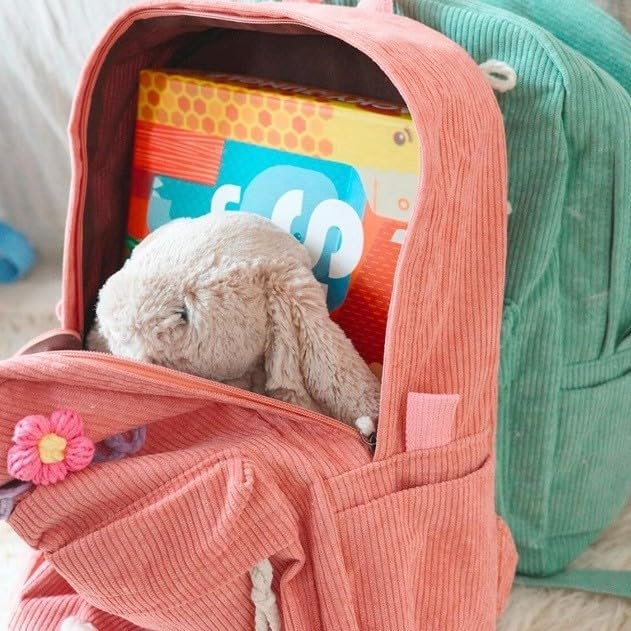 Personalized Backpack for Girls/Boys, Custom Corduroy School Bag with Cotton Rope Embroidery Name, Back to School Bag Gifts for Kids, Children Birthday/Christmas Gift