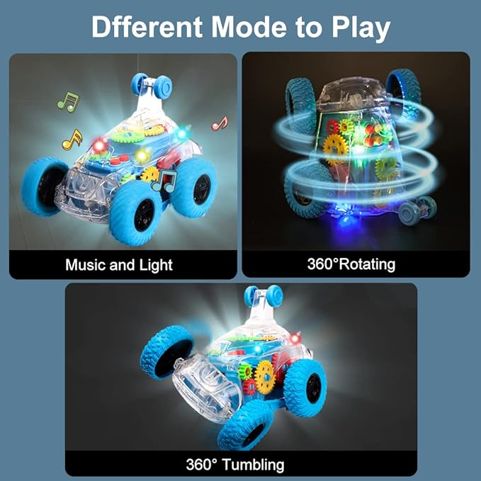 TAKIHON Sensory Toys for Kids with Autism,Light Up Toys Car for Toddlers 1-3,Bump and Go Toy Car with Colorful Moving Gears,Music,LED Effect,360°Rolling Twister,Monster Truck Toy,Toddler Car