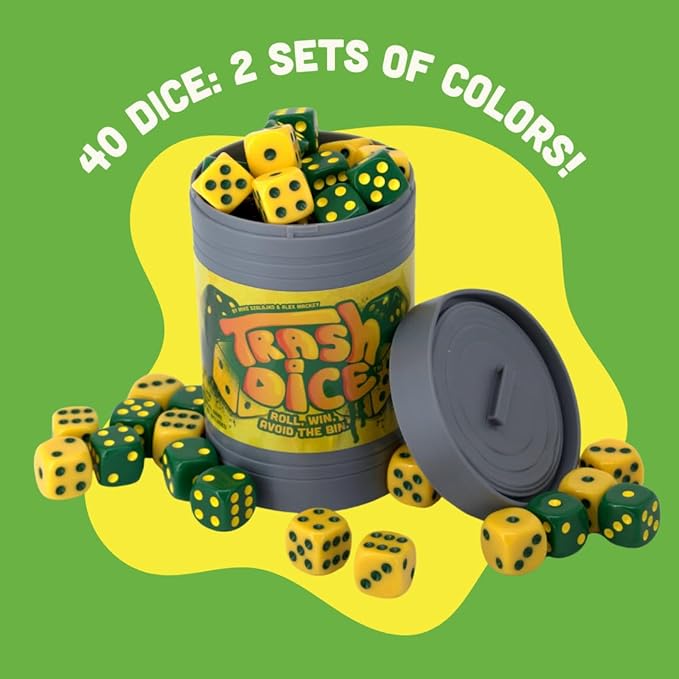 Big Discoveries Trash Dice - Fast-Paced Family Dice Game | Exciting 2-Player Board and Dice Game with Trash Can and Dice Set | for Travel, Party, and Games Night