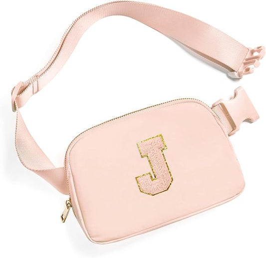 Gitus Gifts for 8 9 10 11 12 Year Old Girls Belt Bag Fanny Pack Crossbody Bags with Initial Letter Patch Cute Stuff Birthday Gifts for Teen Girls Women Personalized Trend Stuff (Coral Pink-J)