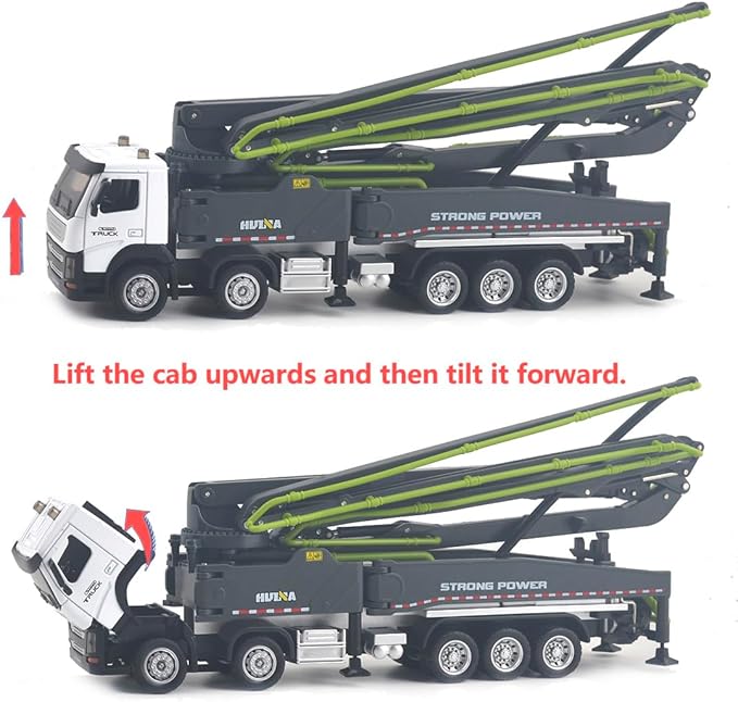 Ailejia Concrete Pump Truck Model Toy Construction Vehicle 1:50 Scale Die-cast Heavy Duty Wheeled Pump Truck Toys for Kids and Ornament (Grey)