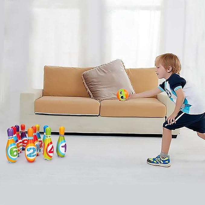 Kids Bowling Set 2-5 Toddler Indoor Bowling Game Toy Gifts for 1 2 3 4 Year Old Boys Girls Soft 10 Colorful Foam Bowling Pins 2 Bowling Ball Developmental Sensory Toddler Age 2-4 3-5 Birthday Present