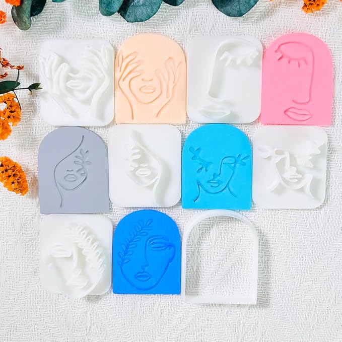 Polymer Clay Cutters Line Face Set – 6PCS Abstract Portrait Clay Cutters for Polymer Clay Jewelry, Clay Earring Cutters with Arch Shape and Face Texture Molds, Clay Tools for Artistic Earrings