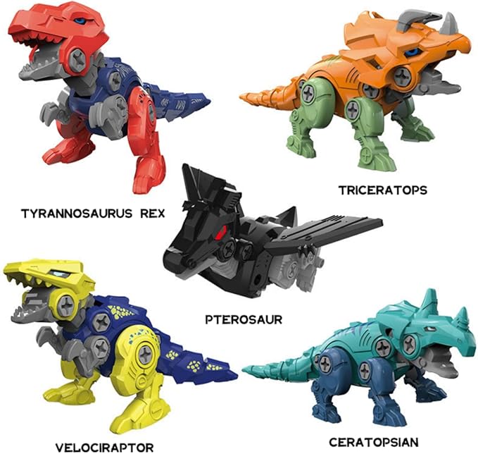 Dinosaur Transform Robot 5 in 1 Take Apart Toys Set for boy Kid Age 3 4 5 6 7 8 Years Old Construction Building DIY with Drill Tool Kit Best Gift for Birthday Christmas Easter