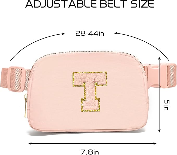 Gitus Gifts for 8 9 10 11 12 Year Old Girls Belt Bag Fanny Pack Crossbody Bags with Initial Letter Patch Cute Stuff Birthday Gifts for Teen Girls Women Personalized Trend Stuff (Coral Pink-T)
