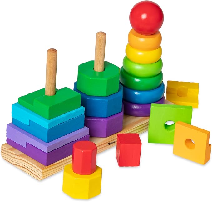 Melissa & Doug Geometric Stacker - Wooden Educational Toy,25 count(pack of 1)