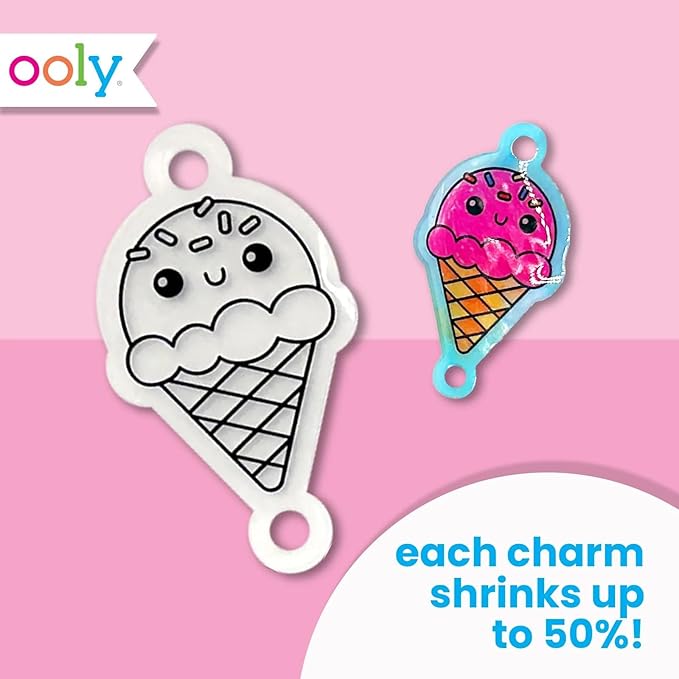 Ooly Shrink-Its 24 PC DIY Shrinking Art Bracelet Kit That Creates BFF Bracelets, Includes 20 Plastic Pre Cut Charms and More No Mess Art for Kids, DIY Gifts for Kids, Party Favor - BFF Bracelets