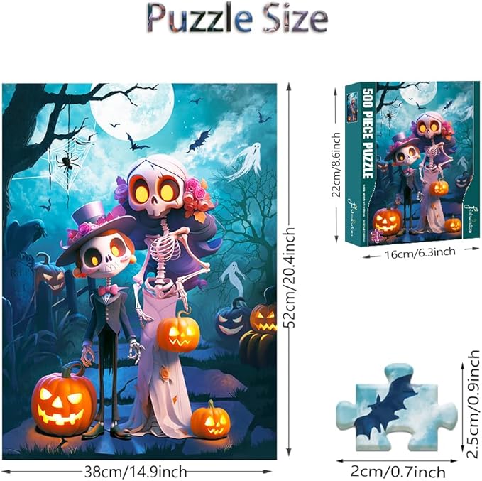 500 Piece Jigsaw Puzzles for Adults and Teens and Kids Family Horror Idea Happy Halloween Toy Skull Couples