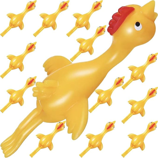 12pk Slingshot Chicken Finger Toys Party Favors for Kids 4-8-12 Boys Teens, Funny Mini Flying Rubber Chickens Bulk Classroom Prizes for Kids Goodie Bags Pinata Fillers Birthday Gifts Stocking Stuffers