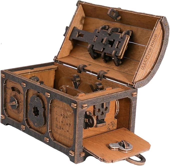 WOODEN.CITY Puzzle Box Treasure Chest - Assemble and Solve Riddles for a Unique Escape Room Experience - Wooden Clue Box Perfect Unique Gift Box - Made in EU