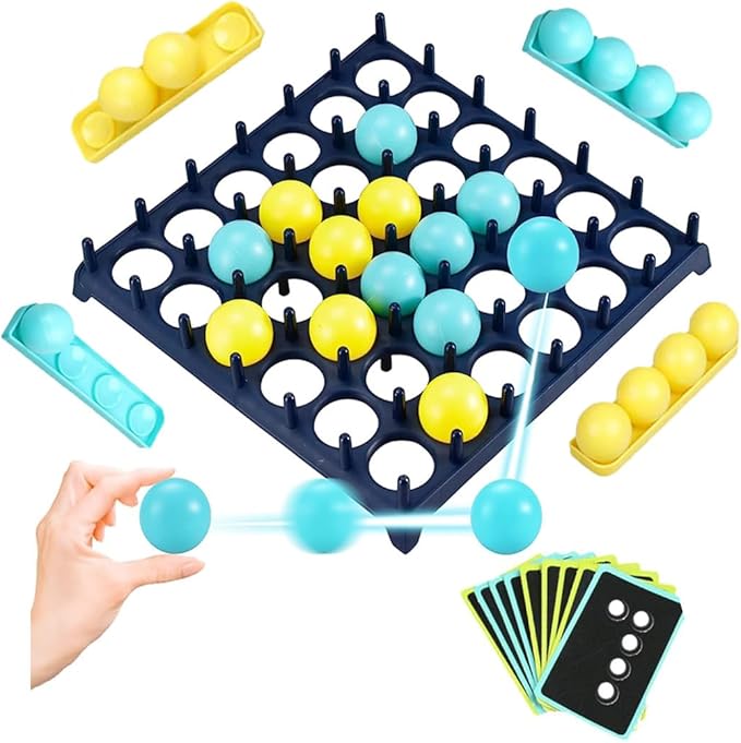 Bounce Ball Parent Child Interactive Party Table Games with 9 Cards with Different Patterns,16 Balls and 1 Game Grid,Kid,Teens and Adults Family Party Game,2-4 Palyers Game