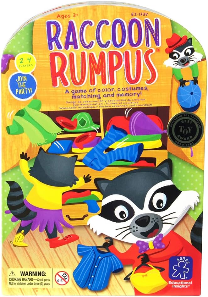 Educational Insights Raccoon Rumpus - Cute Preschool Toys & Board Games for Kids, Color Matching Kids Games, Toddler Memory Game, 2-in-1 Game for 2-4 Players, Fun Gifts for Girls & Boys Ages 3+