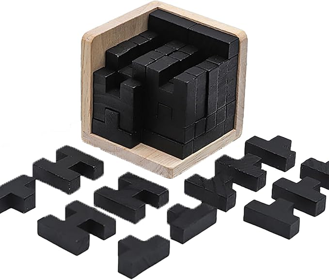Wooden Brain Teaser Puzzle Cube Wooden Puzzles T-Shaped Jigsaw Logic Puzzle Educational Toy for Kids and Adults by AHYUAN (T and H Shape Black)