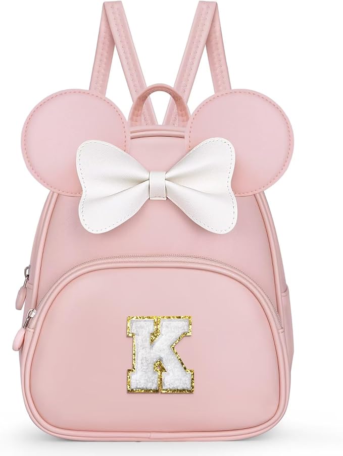 Toddler Backpack for Girls Kids - Kindergarten Backpack for Girls with Cute Bow, Backpacks for Teen Girl Kids Birthday Gifts, Initial Pink K