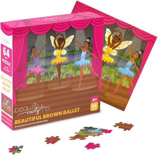Beautiful Brown Ballet 64 Piece STEAM Jigsaw Puzzles for Kids (Ages 4–12) Educational Dance & Arts Puzzle - Diverse Ballerina Theme, Gift for Preschool & School Age Children - 19x14 Inches