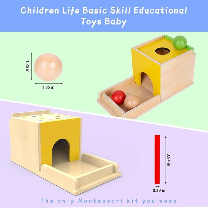 Adena Montessori 5 in 1 Wooden Montessori Play Kit Baby Toys,Object Permanence Box,Matchstick Color Drop,Cotton Swab Drop Game,Carrot Harvest and Coin Box for Kid 1 Year Old,Gift for Baby 6-12 Month