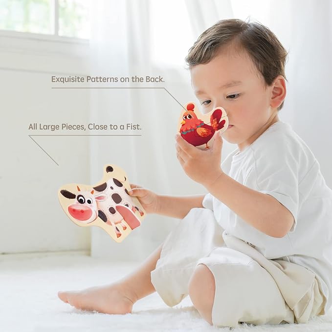 Toi 6 Packs Large Piece Toddler Jigsaw Puzzles for Kids Aged 2.5+, Animal Shaped Floor Puzzles for Beginner, Preschool Learning Game for Boys Girls, Farm Animals