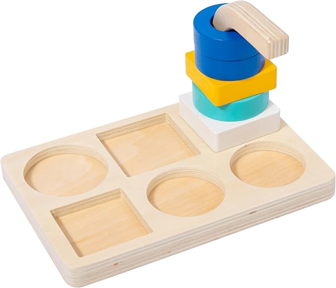 Adena Montessori Wooden Stacking and Sorting Ring,Wooden Rings on Peg,Colorful 5 Shapes on Curved Peg Horizontal Dowel Variation,Fine Motor Skills Development Toys for 1 2 3 Years Old Toddlers