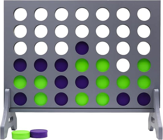 Tailgating Pros Premium Grey Giant Four in a Row with Carrying Case - Jumbo Oversized Outdoor Yard Game - Connect Multiple Pucks in a Row to Win - Many Puck Colors Available!