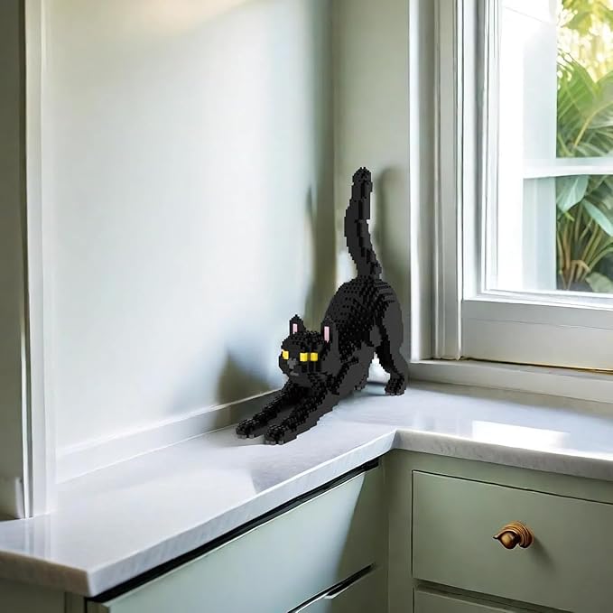 Larcele Cat Micro Building Blocks Animal Set, DIY Mini 3D Building Toy Bricks Kit,999 Pieces KLJM-05 (Black Cat)