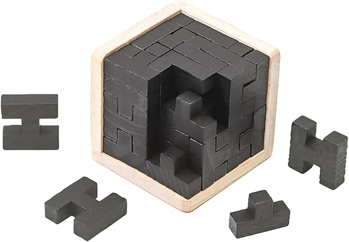 Wooden Brain Teaser Puzzle Cube Wooden Puzzles T-Shaped Jigsaw Logic Puzzle Educational Toy for Kids and Adults by AHYUAN (T and H Shape Black)