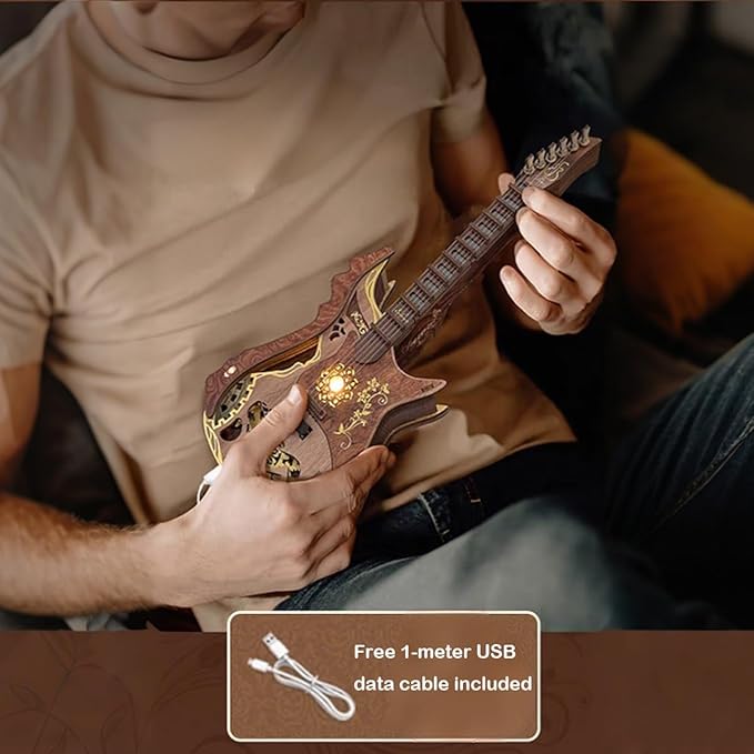 CUTEROOM 3D Wooden Puzzle Chord Guitar - DIY Mechanical Model Kit for Adults, Wooden Gear Construction Craft Set, Creative Jigsaw Puzzle Gift for Birthday Christmas