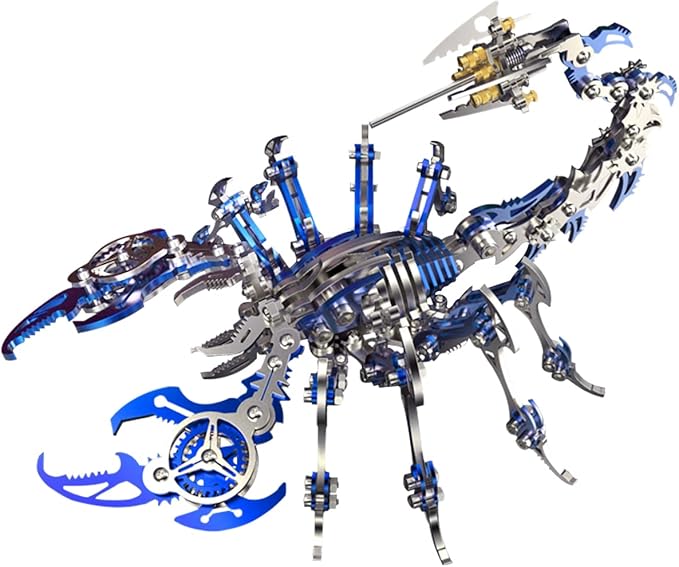3D Metal Model Kits, Mechanical Scorpion King Blue 3D Metal Puzzle,Steel Warcraft Collection DIY Animal Brain Teasers Simple 3D Puzzles