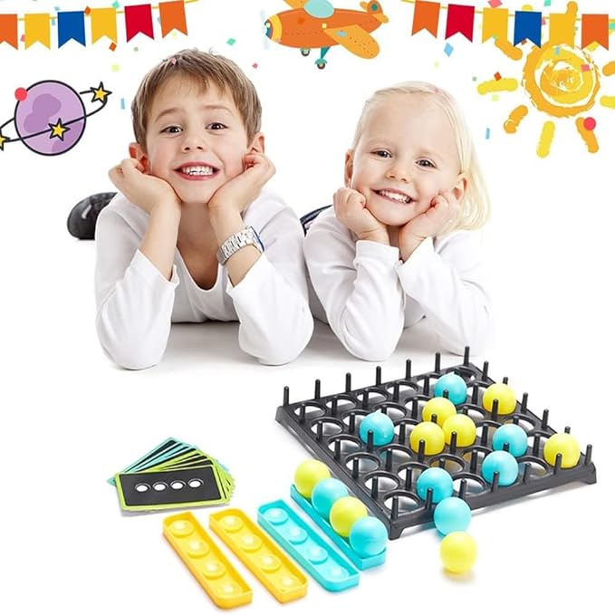 Bounce Ball Parent Child Interactive Party Table Games with 9 Cards with Different Patterns,16 Balls and 1 Game Grid,Kid,Teens and Adults Family Party Game,2-4 Palyers Game