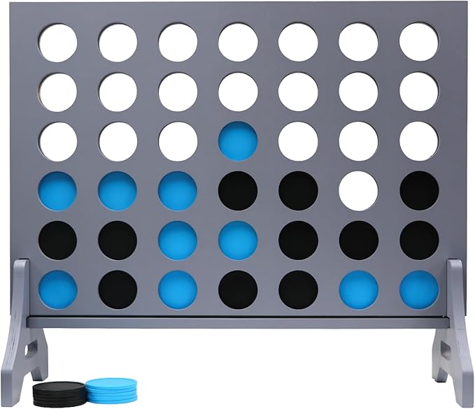 Tailgating Pros Premium Grey Giant Four in a Row with Carrying Case - Jumbo Oversized Outdoor Yard Game - Connect Multiple Pucks in a Row to Win - Many Puck Colors Available!