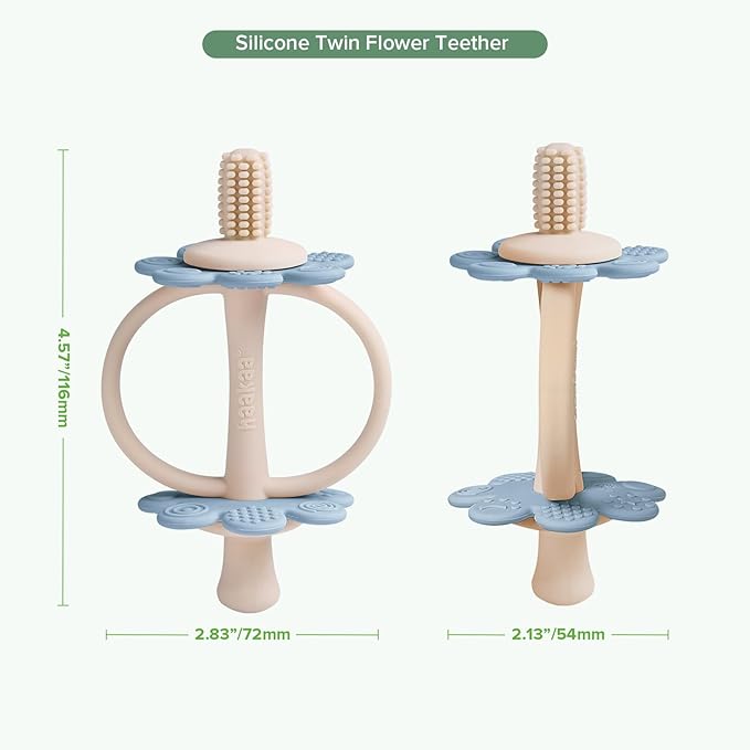 haakaa Silicone Baby Teether Toys,Nipple-Shaped End for Gum Massage,360° Baby Toothbrush Head for Self-Brushing Training,Easy to Grip - Sky Blue