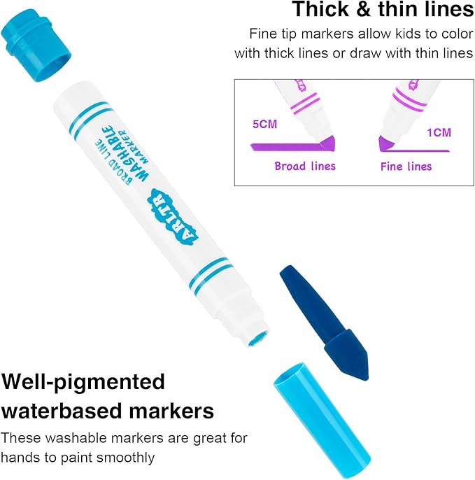 224-Count Washable Markers Bulk Pack for Kids - 16 Vibrant Colors, Broad Line Conical Tip, Perfect for Classroom, School, Teachers & Students - Non-Toxic Art Supplies for Drawing & Crafts