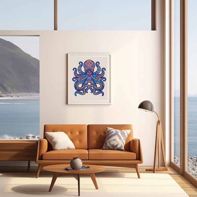200 Pieces Octopus Wooden Puzzles for Adults, 11.8x11 Inches Octopus Jigsaw Puzzles, Ocean Wood Puzzle, Unique Shape Octopuses Puzzle Gift for Jigsaw Lovers Family Game Home Decor