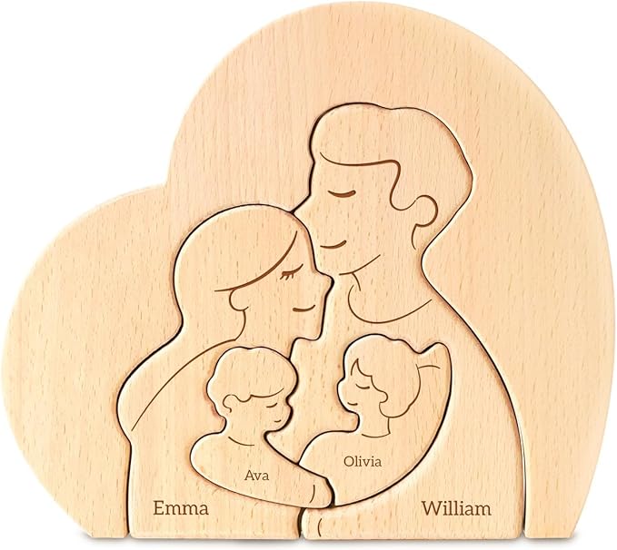 Family Puzzle, Personalized Wooden Puzzles with 2–5 Names, Fathers Day Birthday Anniversary Wedding Gifts for Women Men, Customized Home Decor Housewarming Gifts for Parents Couple