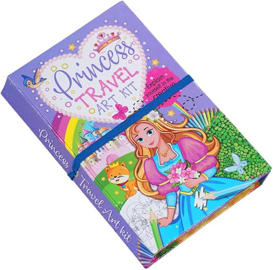 FIRSTJIGGLE First Jiggle Colouring and Sticker Princess Travel Art Kit | Includes Coloring Pad, Sticker Sheets & Color Pencils | Fun Travel Activity for Kids | Gift for Girls Ages 3-8