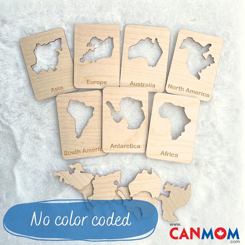 Handcrafted Wooden Continent Stencils – Montessori Geography Learning Tool, World Map Outline Stencil Set for Kids